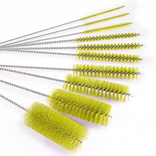 CiaraQ Bottle Cleaning Brushes, 8 Inch Nylon Tube Brush Set | Yellow Cleaner for Narrow Neck Bottles Cups with Hook, Set of 10pcs. - color: Yellow, size: 8.0 Inch (10pcs)