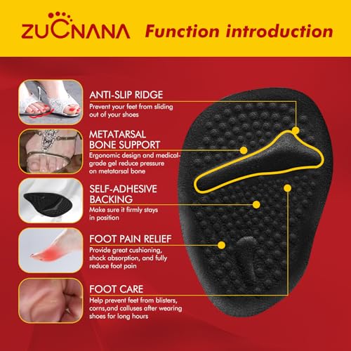 ZUCNANA Ball of Foot Cushions, Metatarsal Pads Women, Non Slip Heel Pads for Women Shoes Too Big (4 Pairs), Shoe Cushions Heel Grips Liner Prevent Blisters & Slipping (Beige+Black) - color: Beige+black