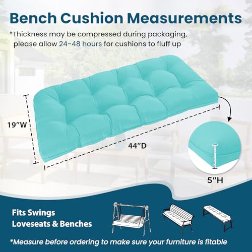 Tufted Bench Cushions for Outdoor Furniture, 44" x 19" Porch Swing Cushions Filled with Foam, Overstuffed Patio Cushions for Bench Loveseat with 2-3 Seats,Thick and Water Resistant, Teal - color: Teal, size: 44" x 19" x 5"