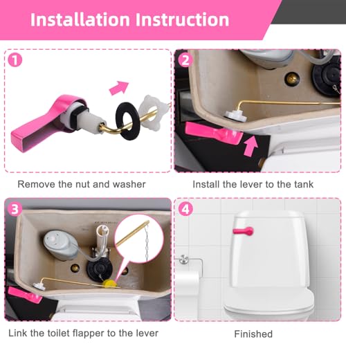Hibbent Universal Metal Front Mount Toilet Handle Replacement Kit, Pink | Toilet Bowl Flush Handle with Solid Brass Toilet Flush Tank Lever, Stainless Steel Flapper Chains for Most Toilet Tanks - color: Pink, style: Upgraded Front Mount
