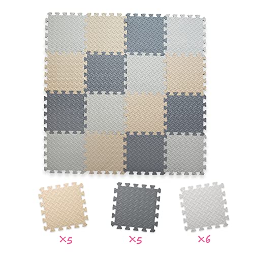 16 Tiles Foam Play Mat for Baby, Soft & Safe EVA Foam Mats for Floor, Square Interlocking Floor Mat, Solid Colored Kids Foam Puzzle Floor Mat, 47x47 Play Mat for Playpen(White/Beige/Gray) - color: White/Beige/Gray, size: 16 Pcs/47.2*47.2