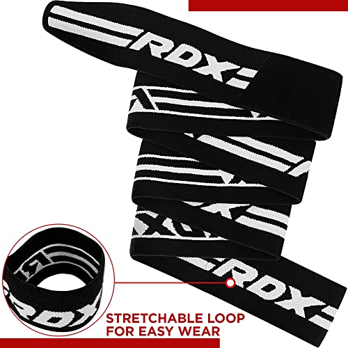 RDX Knee Wraps for Weightlifting, 78” Elasticated Straps Power Lifting Leg Press Support Gym Fitness Squats Workout Men Women - color: White Black