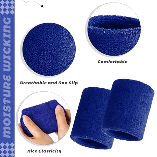 Bememo 24 Pcs Wrist Sweatbands Bulk Sports Wrist Bands for Men Women Breathable Athletic Tennis Wristbands Stretchy Absorbent Cotton Terry for Basketball, Baseball, Gym, Working Out - color: Dark Blue