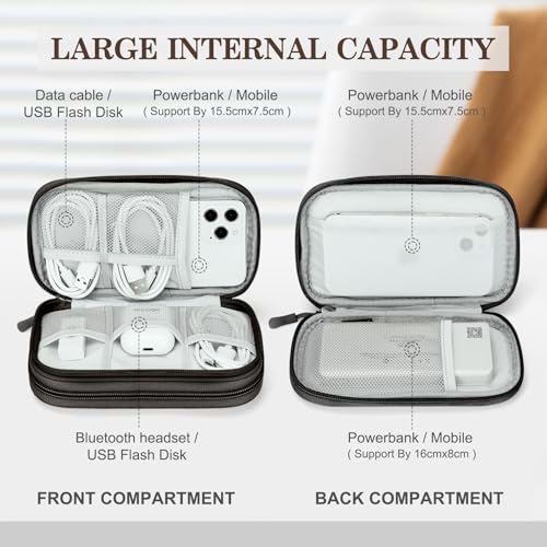 FYY Electronic Organizer, Travel Tech Pouch Bag, Cable Organizer Coffee | Wrist Strap, Waterproof, Double Layers Portable Electronics Travel Carrying Case for Cord, Charger, Daily Business Trips Use - color: Coffee, size: Small