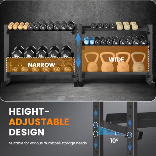3-Tier Dumbbell Rack, 1100LBS Capacity Adjustable Weight Rack, Heavy-Duty Weight Stand for Dumbells & Kettlebells, Compact Weight Storage Organizer for Home Gym (Rack Only) - size: 18.7 x 48 x 36 inches