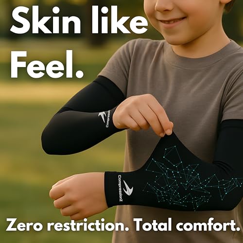CompressionZ Youth Sports Arm Sleeves | Kids Cooling UV50+ Protection Volleyball Football Basketball Baseball - Boys & Girls - color: Black: 2 Pack, size: Medium