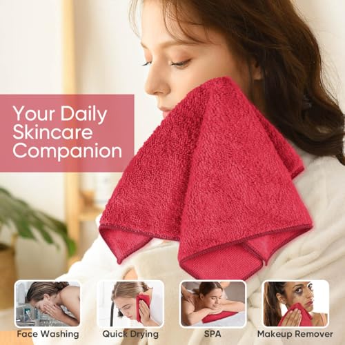 HOMEXCEL Red Microfiber Washcloths 12 Pack, Highly Absorbent and Soft Face Towel, Multi-Purpose Wash Cloths for Bathroom, Gym, Hotel, Spa and Kitchen,12x12 Inch - color: Red