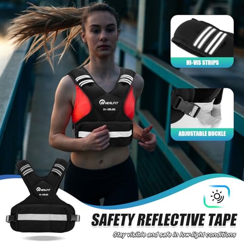 NEALFIT Weighted Vest for Women and Men, 5-10lb/11-20lb/18-30lb Adjustable Weighted Vest with Reflective Strip, Body Weight Vest for Walking, Running, Fitness, Strength Training - size: 11-20 lbs