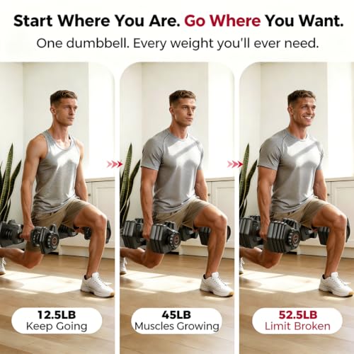 FEIERDUN DB1 QuickDial Adjustable Dumbbell Set, 15-in-1 Adjustable Weights with Storage Box & App, 105lb/52.5lb Quick Change for Drop Set, Superset & HIIT Home Gym, Non-Slip Handles, 3-year Aftersale Service