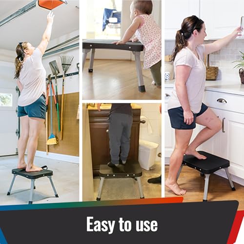 9" Folding Step Stool, Non-Slip 16x12 Large Platform, No Assembly | Sturdy Steel Frame, Portable Compact for Kids Adults Seniors at Indoor Outdoor, Durable & Safe, Kitchen Bedroom RV Office - size: 9 inch