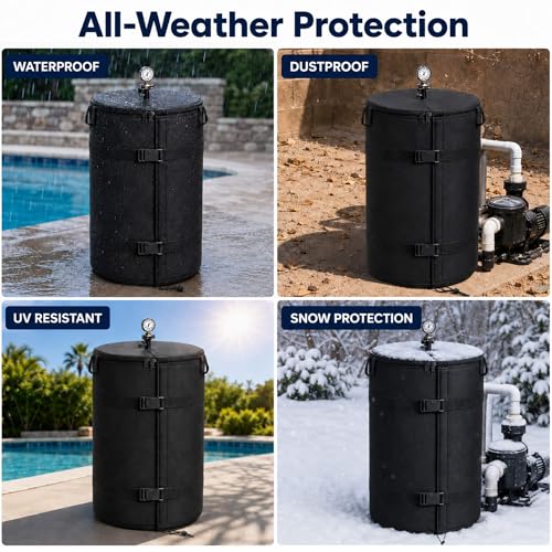 2 Pack Pool Filter Cover, Heavy Duty Pool Equipment Cover for for wide range of cartridge and D.E. filters, UV Resistant Pool Pump Enclosure with Adjustable Straps & Top Zipper