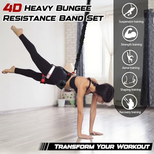 Heavy Duty Bungee Fitness Set – Professional 4D Bungee Resistance Band for Home Gym, Yoga & Air Dance – Adjustable Harness with 360° Rotational Device,Includes Workout Guide - size: XL(176-198 pounds )