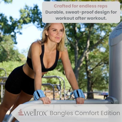 Wellrox Weighted Bangles – Adjustable Ankle and Wrist Weights for Women & Men – Set of Ankle Weights 2 lbs (1 lb Each Wrist Weight) | Weighted Arm Bands for Pilates, Yoga, Running & Walking - color: Ocean Blue