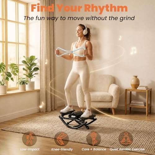 YYJO Rock Stepper with Mat and Resistance Bands | Side to Side Rocking Fitness, Low-Impact Quiet Balance Board, Cardio Exercise Equipment, Home Office or Recovery