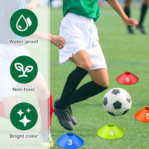 10 Pcs Numbered Sports Disc Cones 1-10 Soccer Cones with Mesh Carry Bag Flexible Agility Cones Soft Field Cones for Gym PE Classes School Activities Games, Sports Training Equipment - color: Multicolor