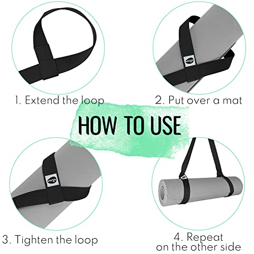 TECEUM Yoga Mat Strap – Extra Soft & Thick Cotton Carrier for All Mats | Adjustable Skin-friendly & Non-Slip Mat Holder Sling in 30+ Colors [Mat Not Included] - color: Black, size: 64 IN