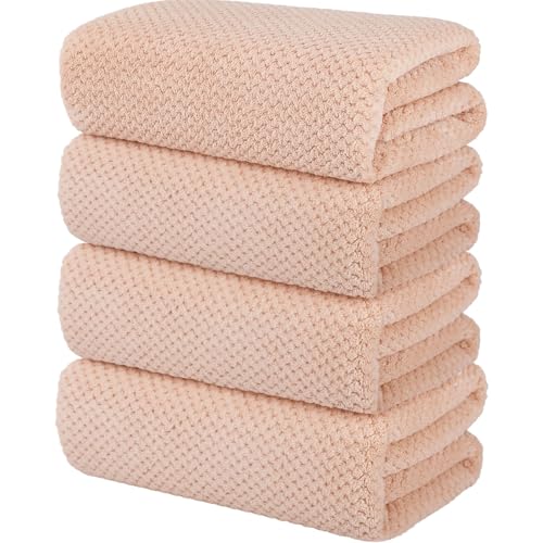 4 Pack Bath Towel Set, Lightweight Waffle Bath Towel Set, Microfiber Super Soft Highly Absorbent, Sturdy Quick Drying Towels for Bathroom, Gym, SPA, Yoga (4 Piece 27" x 55", LightPink) - color: 4lightpink, size: 27 x 55 Inch