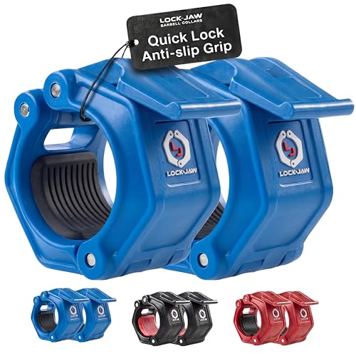 Lock-Jaw OLY 2 Barbell Collars Olympic Barbell Clamps 2 Pcs – Heavy Duty Bar Clamps for 2” & 50mm Olympic Bars – Secure Weight Bar Clamps for Strength Training & Home Gym Accessories – Quick Release - color: Blue