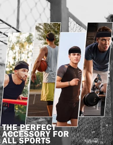 Headbands for Men & Women, Sweat Headband Non-Slip Sweatband Sports Running Cycling Yoga Basketball Workout Football Training - color: Black Pack