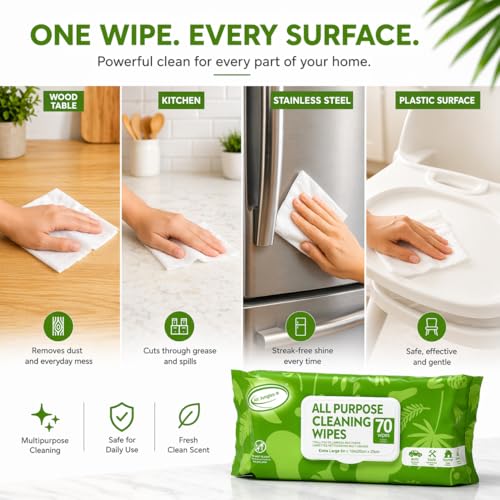 Air Jungles All Purpose Cleaning Wipes 70 Count, XL 8x10 Inch | Heavy Duty for Car Interior, Kitchen, Bathroom, Gym Equipment, Tools, Non-Toxic Safe For Multi-Surface - size: 70 Count (Pack of 1)