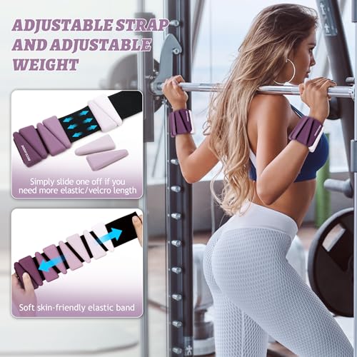 BECOJADDE Ankle Weights for Women Wrist Weights Set of 2 (1 lb/2 lb Each) Adjustable Arm Leg Weight for Womens Men Suitable for Walking Swimming Running Pilates Yoga Gym - color: Deep Plum, size: 4lb Pair (2lb Each)