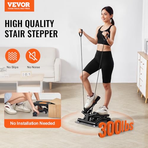 VEVOR Stair Stepper, Mini Stepper for Exercise at Home, Hydraulic Fitness Stepper with Resistance Bands, Full Body Workout Cardio Equipment, Stair Climber - style: Twisting Stepper