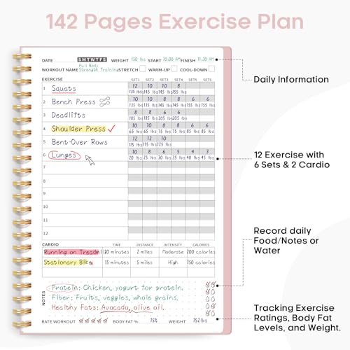 Fitness Workout Journal for Women & Men, A5(5.5" x 8.2") Workout Log Book Planner for Tracking, Progress, and Achieving Your Wellness Goals-Pink - color: b.Pink