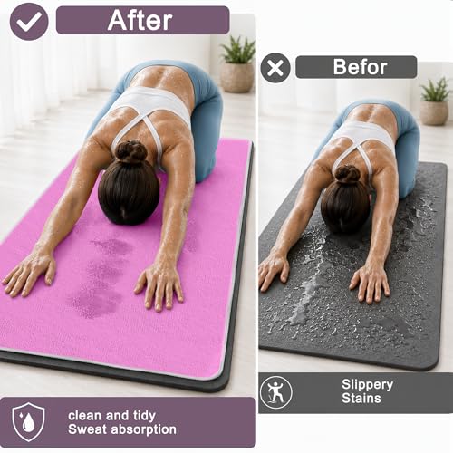 Hot Yoga Towel Non-Slip, 2 Pack Thick & Soft Yoga Mat Towel, Sweat Absorbent, with Grip Dot, 72" x 26", Yoga Towel for Hot Yoga, Pilates, Fitness and Gym Workouts, Light Purple