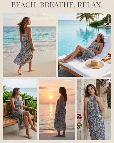 Beach Cover Ups for Women, Cotton Sarong Wrap Pareo | 100% Cotton Sarong Wraps For Women, 73 x 44 In. Pareo Beach Wrap, Bikini Cover Up, Bathing Suit Cover Up, Resort Wear - color: Pot Black