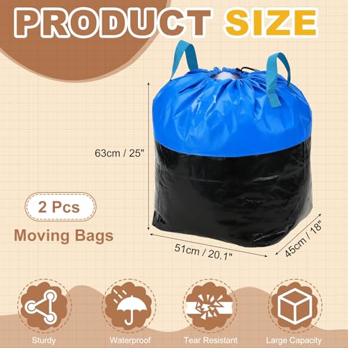 uxcell 2Pcs Extra Large Moving Bags, 20 x 18 x 25" Heavy Duty Woven Clothes Storage Totes Waterproof Packing Bags with Elastic Band and Handle for Home Camping Packing Quilts, Blue - color: Blue, size: 20.1 x 18 x 25"