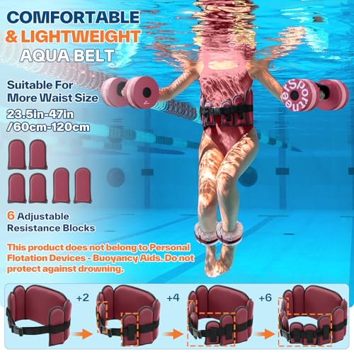 Sportneer Aquatic Exercise Equipment Water Aerobics Combo Set Includes High Density Water Weights Dumbbell Aqua Belt Water Ankle Weights for Pool Exercise Aquatic Therapy Pool Fitness Water Exercise - color: Pink, style: Aqua Exercise Set with Foam Cuffs