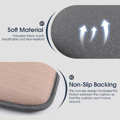 TushGuard Chair Cushions, 4 Pack Memory Foam Chair Pads, Thin Seat Cushion, Kitchen Chair Cushions Set of 4, Anti-Slip Backing & Fixed Straps, 1.4 in Thick, Grey - color: Grey