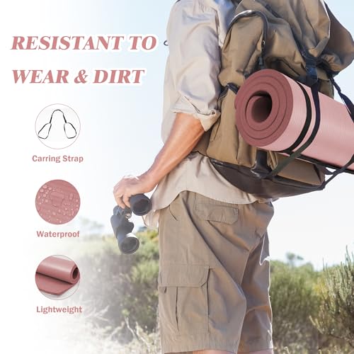 BalanceFrom Yoga Mat, 1-Inch Extra Thick High Density Exercise Mat, Anti-Tear Exercise Yoga Mat with Carrying Strap, Suitable for Various Yoga Exercises, Multiple Colors - color: Pale Pinkish