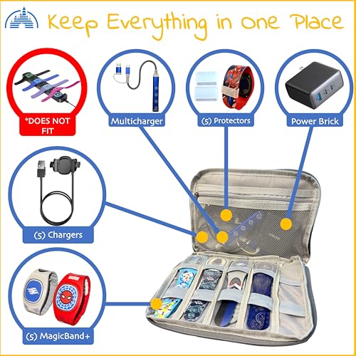 MagicBand+ Travel Case. Includes 5 MagicBand Protectors and 20 Custom Park/Ship-Themed Stickers. Disney World Accessories for Trip. Disney Cruise Essentials.