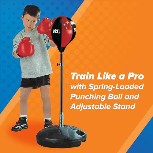 NSG Punching Bag for Kids & Boxing Gloves Set - Adjustable Freestanding Speed Bag with Spring-Loaded Stand, Junior Boxing Gloves & Hand Pump - Portable, Easy Assembly for Boys, Teens, Toddlers Ages 4+ - size: Small