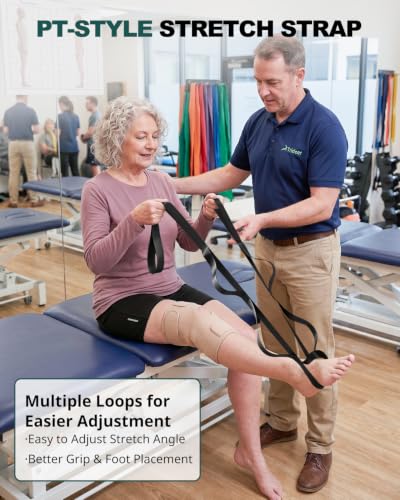 Trideer Non-Elastic Stretching Strap with Loops for Physical Therapy & Rehab, Knee Hip Leg ROM Post-Surgery, Yoga Strap for Stretching, Leg Lifter Strap Mobility Aid, Hamstring Calf Back - color: Black