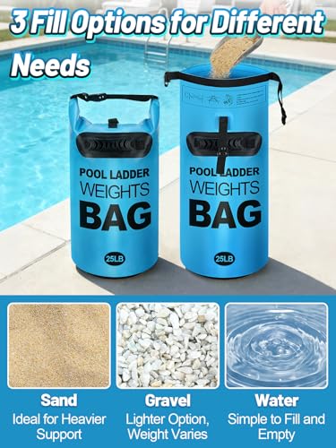 Pool Ladder Weights for Above Ground Pool - 2 Pack 25lb Fillable Sand Bags for Pool Steps, Heavy Duty Waterproof Pools Ladder Stabilizer Anchor Bags - size: 25 LB