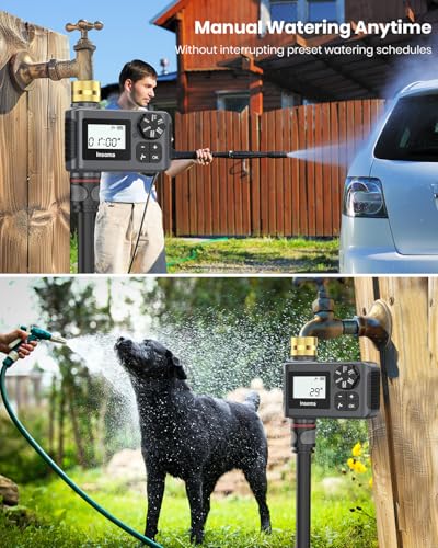 Sprinkler Timer with Brass Inlet and Outlet, Programmable Water Timer for Outdoor Garden Hose, Hose Timers with Rain Delay/Manual/Auto Mode, Drip Irrigation and Lawn Watering System, 1 Outlet - size: 1 Zone-Brass Inlet Outlet