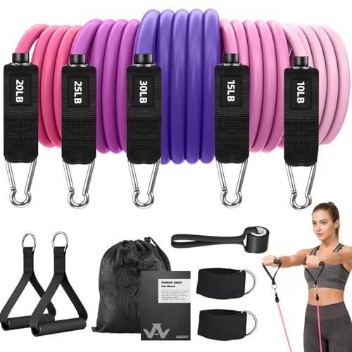 WHATAFIT Resistance Bands, Exercise Bands with Handles, Workout Bands for Working Out, Fitness Bands Set for Home Gym Full Body Strength Training, Muscle Tone, Yoga & Stretching - color: 10-100LB-Purple
