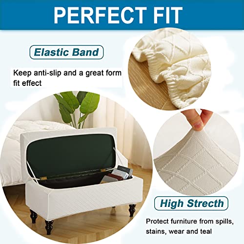 ANWUCHEN Ottoman Cover Rectangle, Stretch Storage Ottoman Cover-Jacquard Ottoman Covers Slipcover Rectangle-Removable Storage Bench Cover Folding Ottoman Covers with Elastic Bands Ties,White Large - color: White, size: 50"D x 16"W x 15"H