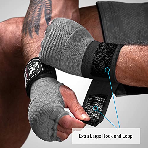 Hayabusa Quick Gel Hand Wrap Boxing Gloves | Slip-On Design, Padded Knuckle Protection, Hook and Loop Closure, Muay Thai Kickboxing, Men and Women, Sparring - color: Grey, size: Medium