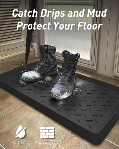 SUPENUIN Boot-Tray Heavy Duty Rubber Mat with Lip Waterproof Shoe Mat Tray for Entryway Indoor Outdoor Multi Use Catch All Trays Entryway Shoe Storage 16x27.5 Inches - color: Twill, size: 16"x27.5"