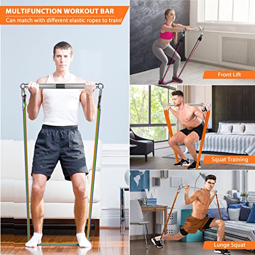DASKING Detachable Resistance Bands Bar 30"/35.4"/38.5" Length Max Load 500LBS for Home Gym Full Body Workout Fitness Bar - style: Total Length:98cm/38.5"