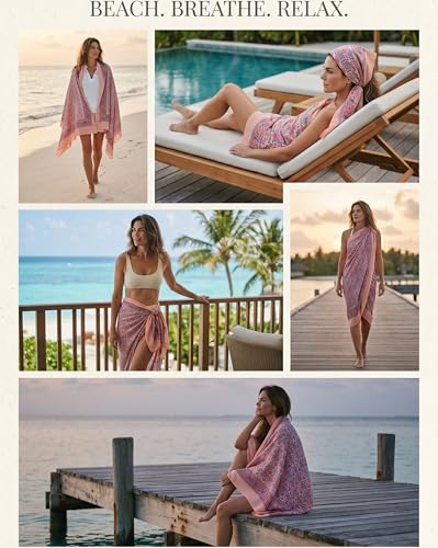 Beach Cover Ups for Women, Cotton Sarong Wrap Pareo | 100% Cotton Sarong Wraps For Women, 73 x 44 In. Pareo Beach Wrap, Bikini Cover Up, Bathing Suit Cover Up, Resort Wear - color: Orange Floral