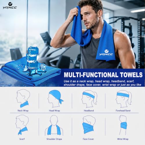 YQXCC 4 Pack Cooling Towels (40"x12"), Cool Neck Towel, Soft Breathable Microfiber for Gym, Yoga, Golf, Running, Camping & Summer Outdoor Activities - color: Dark Blue + Light Blue + Dark Gray + Light Gray
