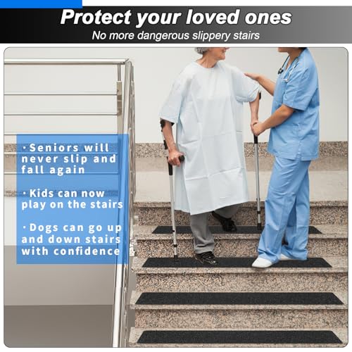 SMILOOL Outdoor Stair Treads Non-Slip Step Strips for Wooden Steps 5 Pack 6” x 30” Anti Slip Grip Tape Precut for Outside Stairs, Non Skid Stair Tread Mats Weather Resistant for Outdoors, Black - size: 6" x 30"