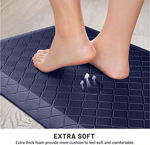 HappyTrends Kitchen Runner Rugs Anti-Fatigue mats - 4/5 Inch Thick Non Slip Waterproof Ergonomic Comfort Mat for Kitchen, Floor Home, Office, Sink, Laundry (17.3"x 60",Blue) - color: Blue, size: 60"L x 17.3"W x 0.8"Th