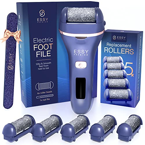Essy Electric Foot File Hard Skin Remover with 5 Replacement Rollers Foot File Electric Pedicure Sets Cutters Accessories for Dry Dead Hard Skin Feet Callus Remover for Feet Care Exfoliator (Navy) - color: Navy