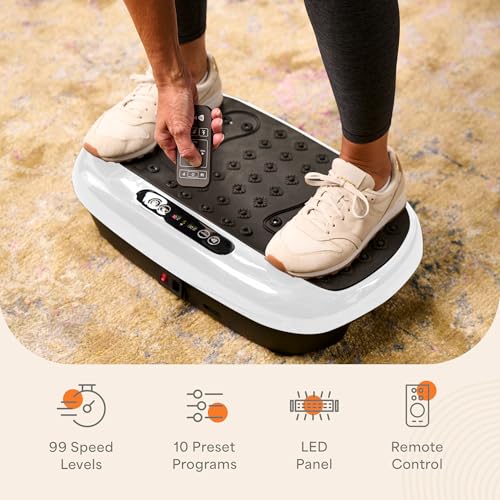 Lifepro HexaPlate Lite Vibration Plate Exercise Machine — Magnetic Acupoints, 99 Speeds & 10 Presets Vibration Platform Machine with Resistance Bands — Vibrating Plate for Lymphatic Drainage & Toning - color: White