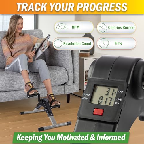 Under Desk Exercise Bike Pedal Exerciser – Mini Stationary Cycle with Adjustable Resistance, Calorie Tracker & Foldable Design – Compact Pedal Machine for Home, Office, or Physical Therapy by Wakeman - style: Calorie Tracker